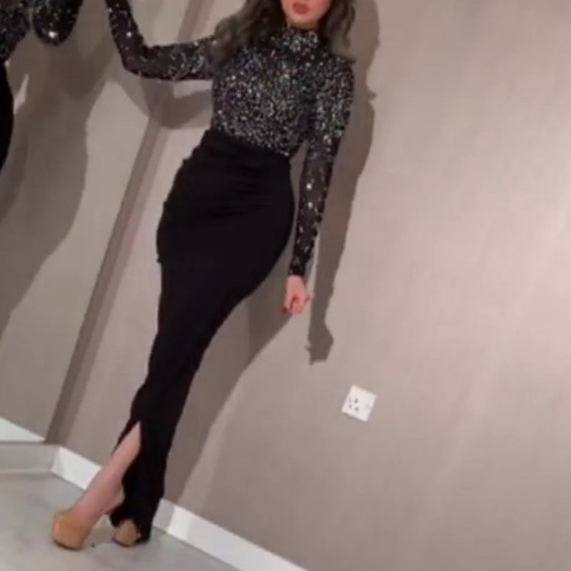 Robe de soirée à manches longues et jupe longue(CJ)