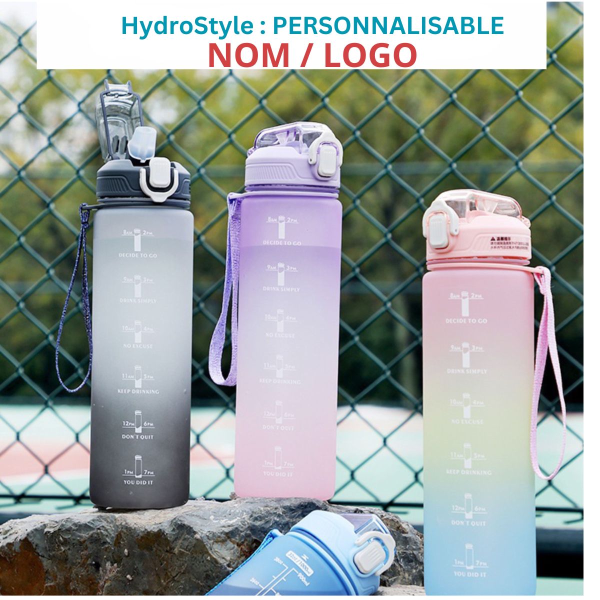 HydroStyle - Bouteille Personnalisable avec Paille de Grande Capacité (1L)