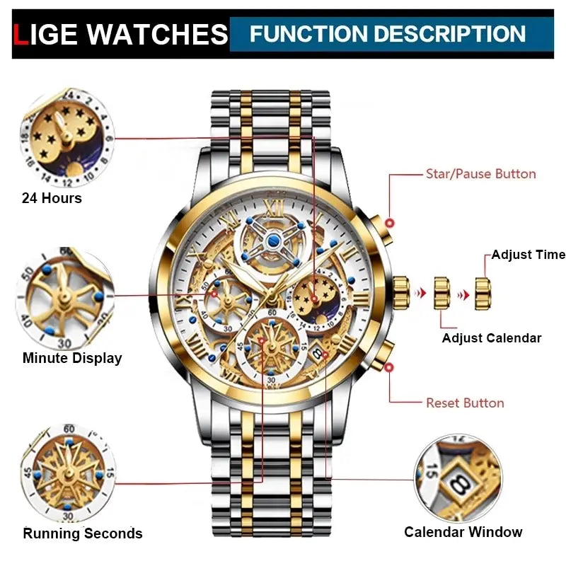 LIGE ChronoForce - Montre Sport Chronographe Homme