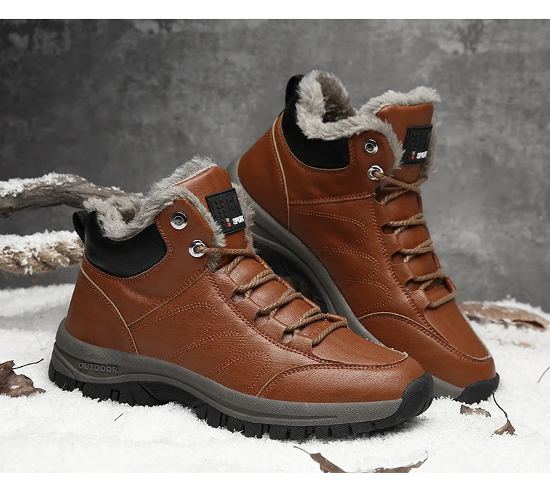 NordicShield - Bottes de Neige en Cuir et Peluche pour Hommes