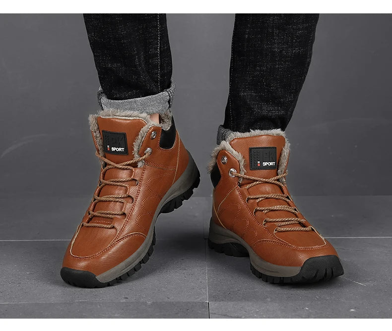 NordicShield - Bottes de Neige en Cuir et Peluche pour Hommes