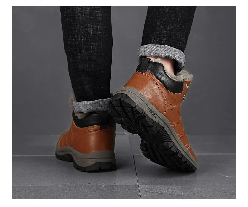 NordicShield - Bottes de Neige en Cuir et Peluche pour Hommes