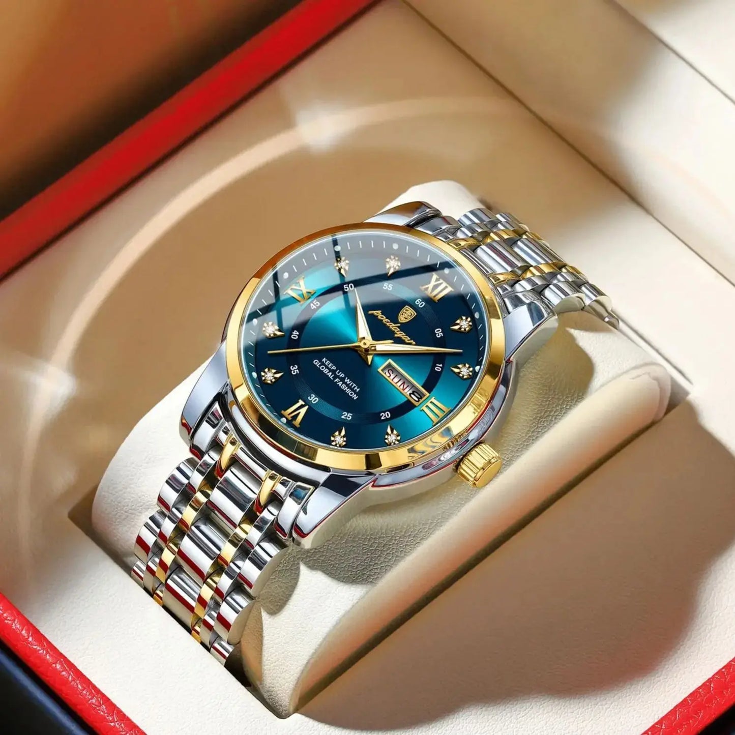 POEDAGAR Elite - Montre de Luxe en Acier Inoxydable pour Homme