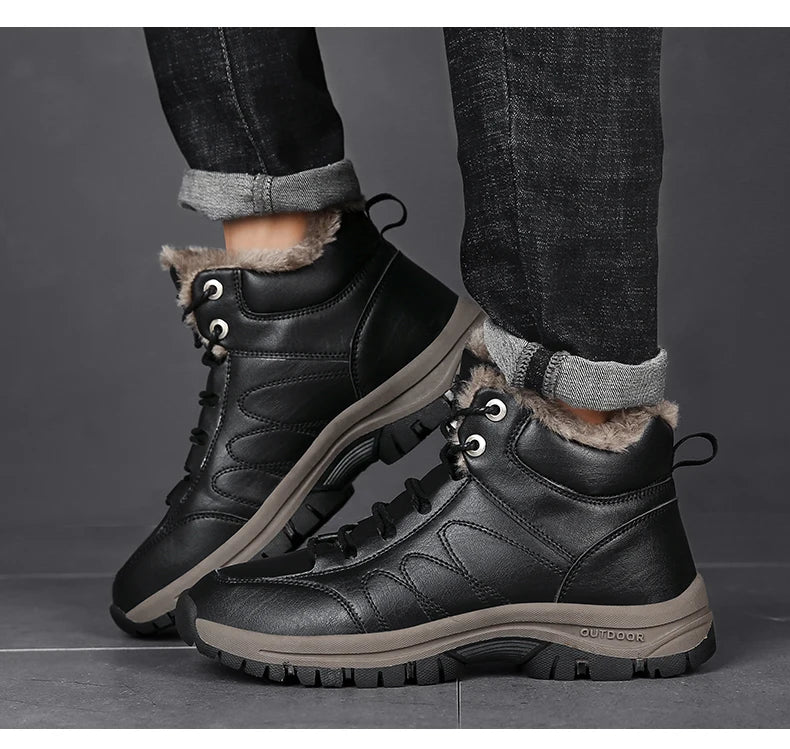 NordicShield - Bottes de Neige en Cuir et Peluche pour Hommes