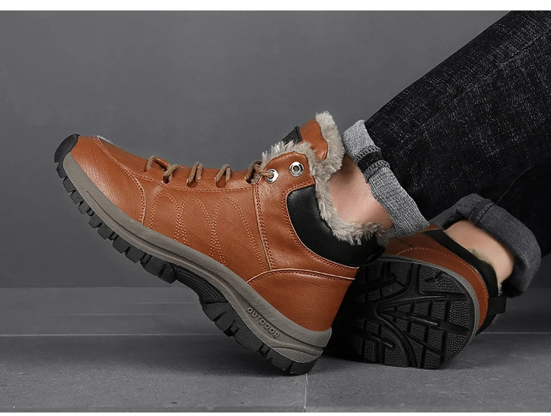 NordicShield - Bottes de Neige en Cuir et Peluche pour Hommes