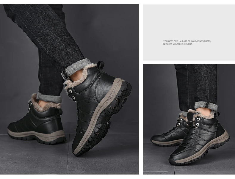 NordicShield - Bottes de Neige en Cuir et Peluche pour Hommes