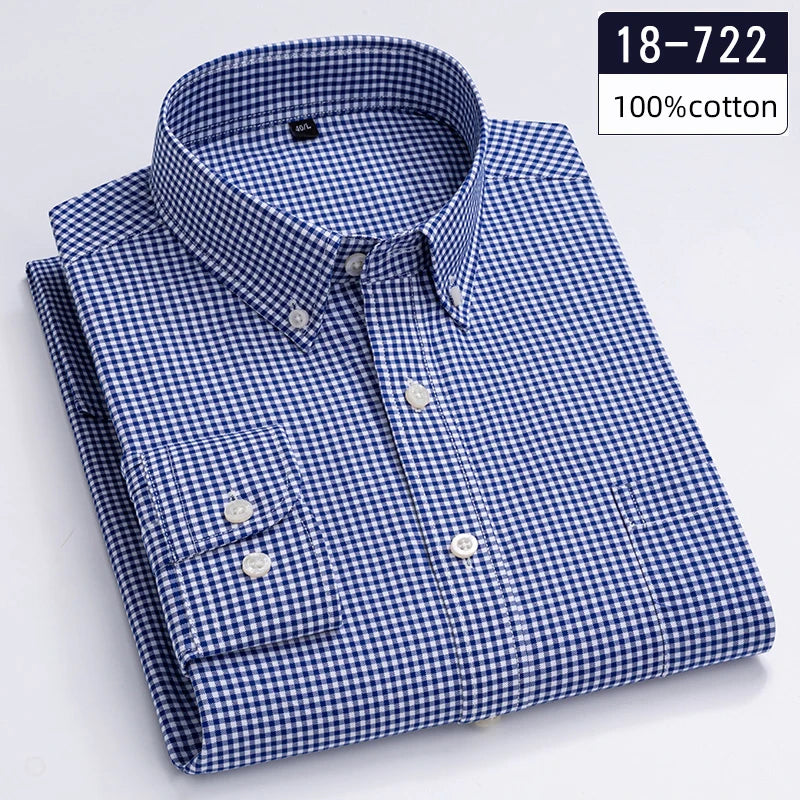 New in shirt hight-qulity100%Cotton long-sleeve shirts for men slim fit casual soft plaid tops sligle pocket houndstooth clothes