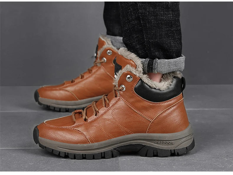NordicShield - Bottes de Neige en Cuir et Peluche pour Hommes