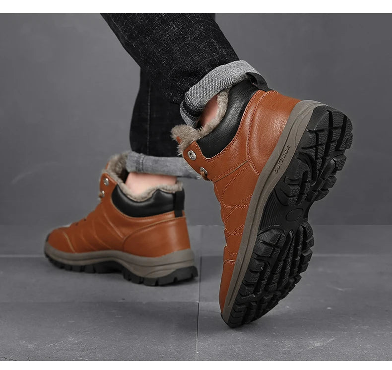 NordicShield - Bottes de Neige en Cuir et Peluche pour Hommes
