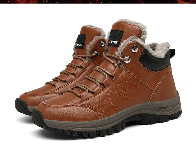 NordicShield - Bottes de Neige en Cuir et Peluche pour Hommes