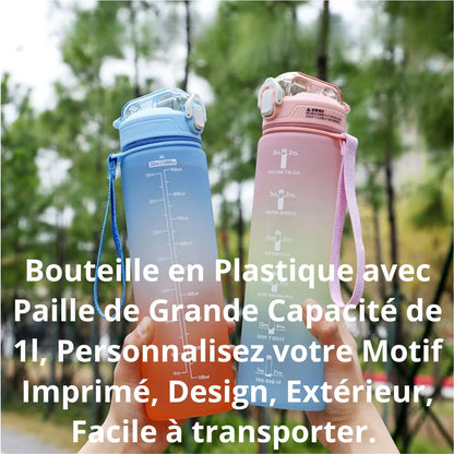 HydroStyle - Bouteille Personnalisable avec Paille de Grande Capacité (1L)