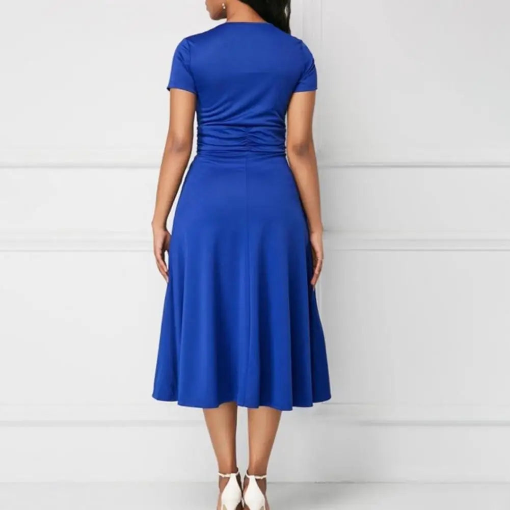 Robe élégante à col en V pour femmes, robe de bureau pour dames, ourlet asymétrique, bustier tubulaire, manches courtes, soirée, tempérament