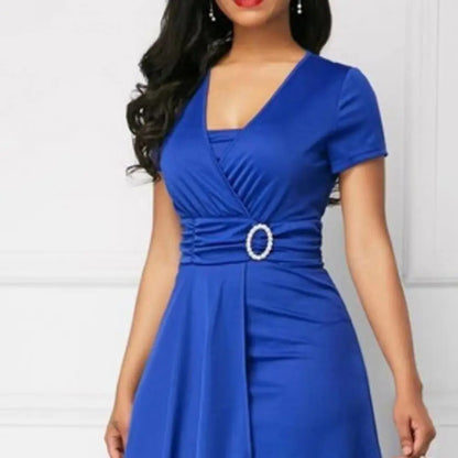 Robe élégante à col en V pour femmes, robe de bureau pour dames, ourlet asymétrique, bustier tubulaire, manches courtes, soirée, tempérament