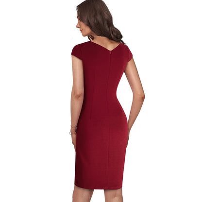 Nice-forever – robe unie pour femmes, élégante, fendue devant, bureau, Business, Vintage, moulante, Slim, été, B700