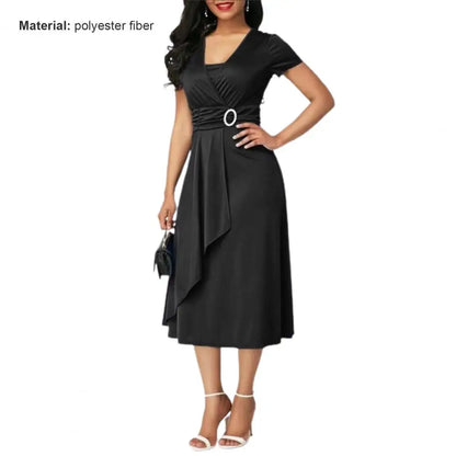 Robe élégante à col en V pour femmes, robe de bureau pour dames, ourlet asymétrique, bustier tubulaire, manches courtes, soirée, tempérament