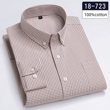 New in shirt hight-qulity100%Cotton long-sleeve shirts for men slim fit casual soft plaid tops sligle pocket houndstooth clothes