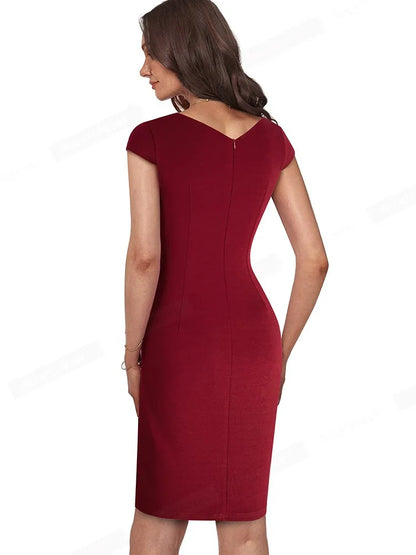 Nice-forever – robe unie pour femmes, élégante, fendue devant, bureau, Business, Vintage, moulante, Slim, été, B700