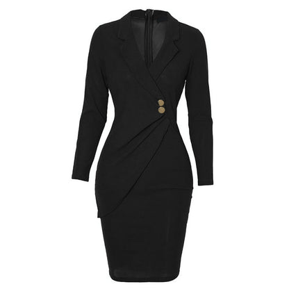 Robe Aline à Manches sulfpour Femme, Tenue de Travail Formelle, Décontractée, de Couleur Unie, à Col Tournant