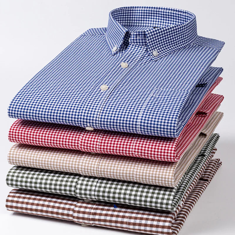 New in shirt hight-qulity100%Cotton long-sleeve shirts for men slim fit casual soft plaid tops sligle pocket houndstooth clothes