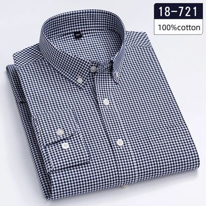 New in shirt hight-qulity100%Cotton long-sleeve shirts for men slim fit casual soft plaid tops sligle pocket houndstooth clothes