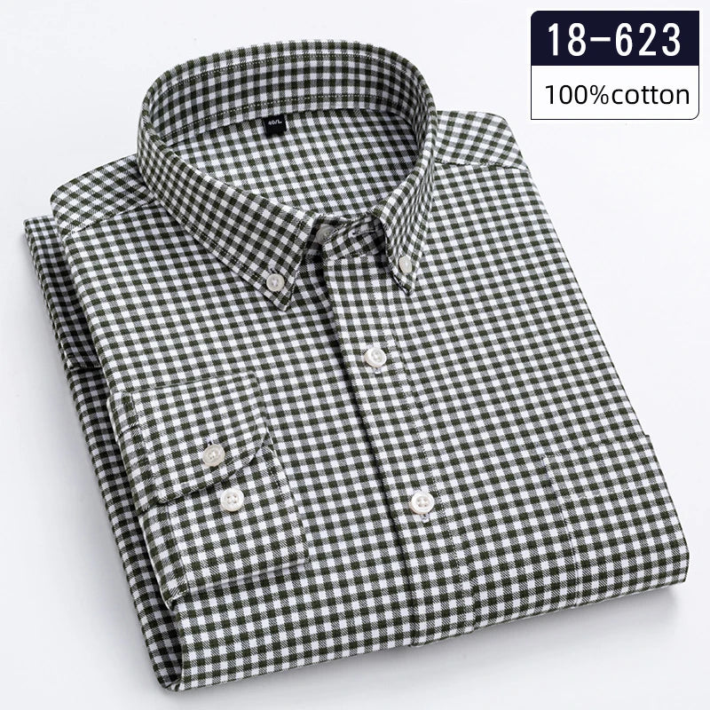 New in shirt hight-qulity100%Cotton long-sleeve shirts for men slim fit casual soft plaid tops sligle pocket houndstooth clothes