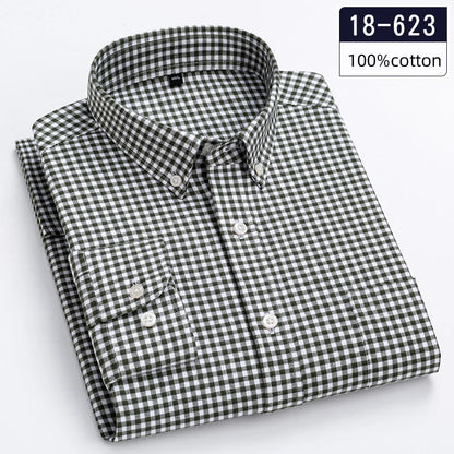 New in shirt hight-qulity100%Cotton long-sleeve shirts for men slim fit casual soft plaid tops sligle pocket houndstooth clothes