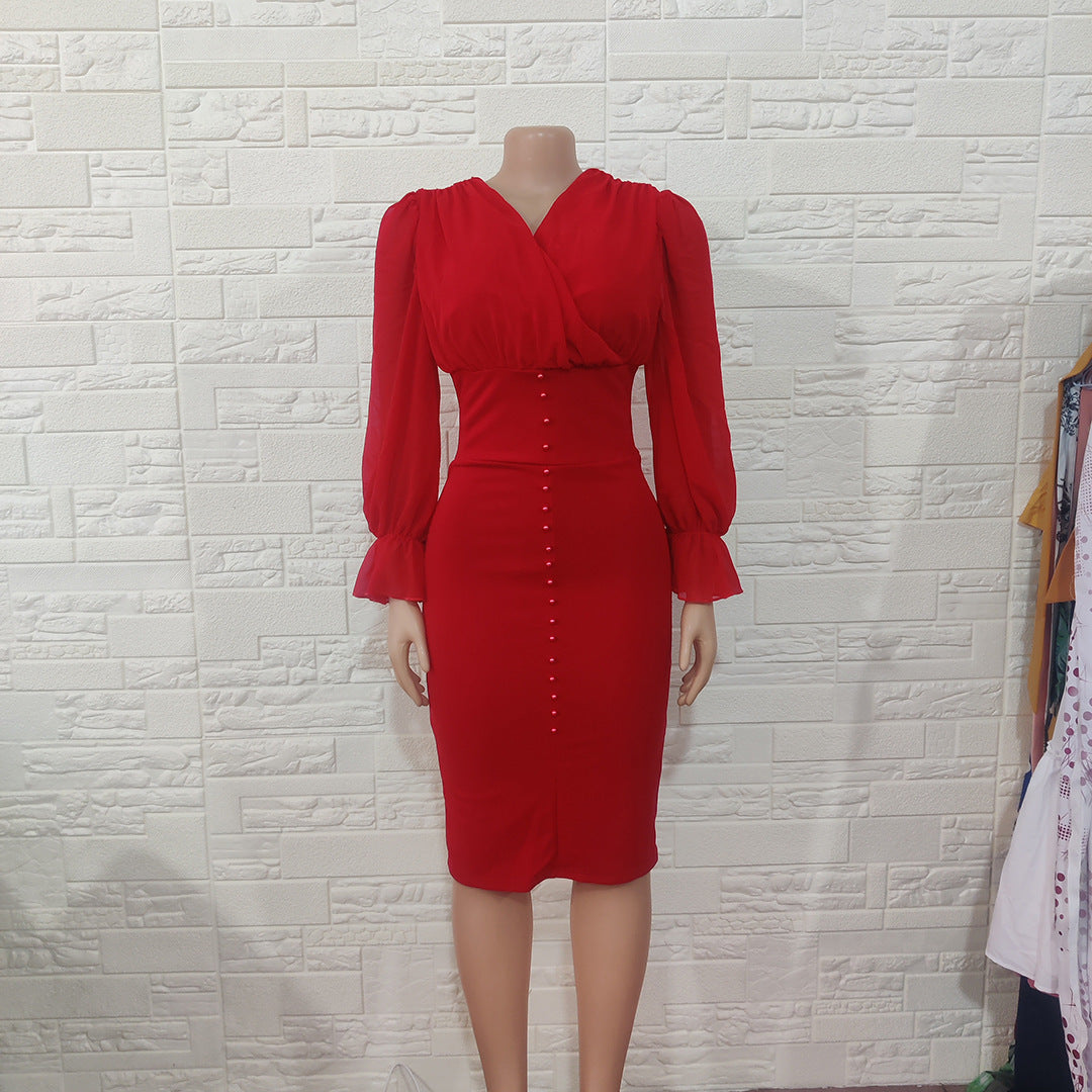 New Women's Mid-length Package Hip Dress
