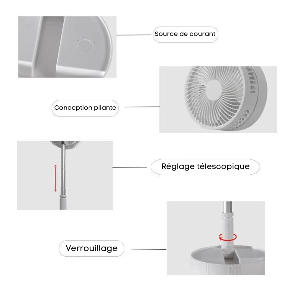 FoldAir - Ventilateur portable rétractable sans fil (CJ) - HARMONIA STYLE