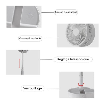 FoldAir - Ventilateur portable rétractable sans fil (CJ) - HARMONIA STYLE